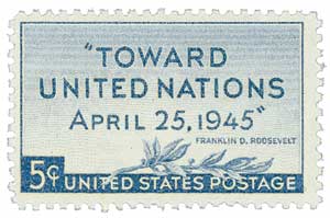 U.S. #928 was issued at the United Nations Peace Conference in 1945.