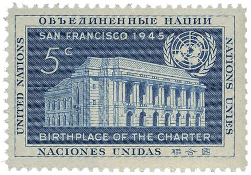 Item #UN12 pictures the Veterans (War Memorial) building in San Francisco where the U.N. Charter was signed.