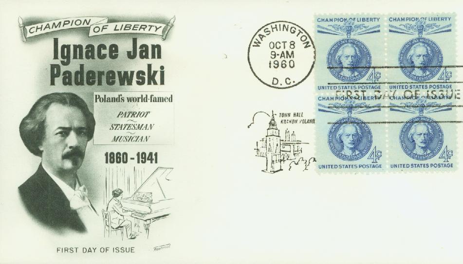 1960 4Â¢ Ignacy Paderewski Fleetwood First Day Cover.