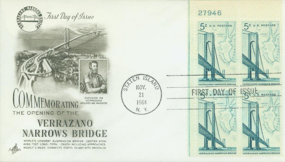 U.S. #1258 â€“ 1964 Verrazano Bridge First Day Cover.