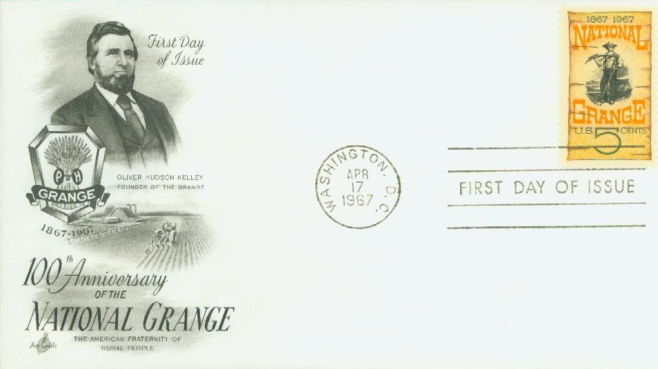 U.S. #1323 FDC â€“ First Day Cover picturing Oliver Hudson Kelley.