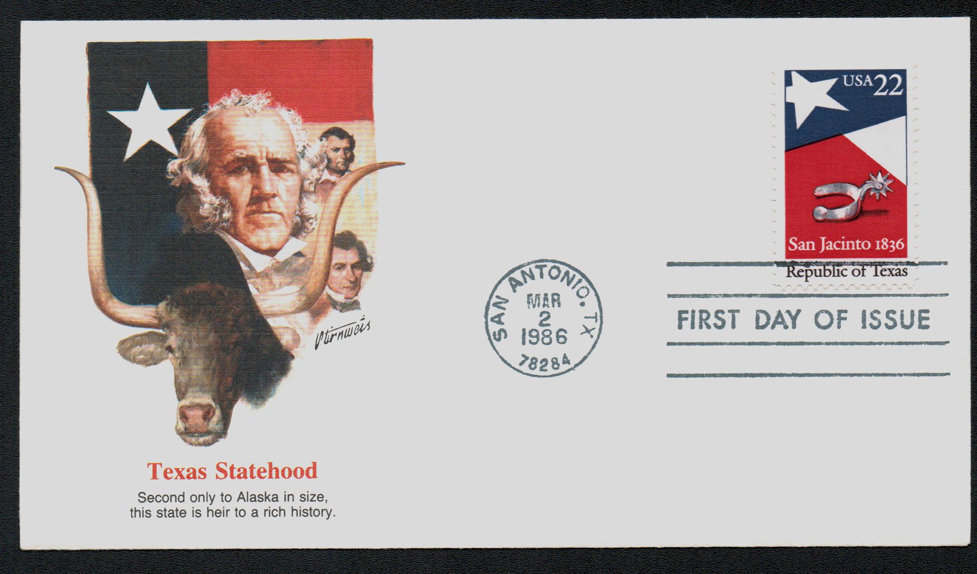 U.S. #2204 FDC â€“ Republic of Texas First Day Cover.