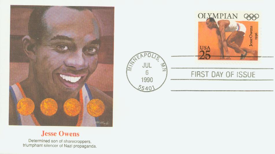 U.S. #2496 FDC – 1990 First Day Cover with portrait of Owens.