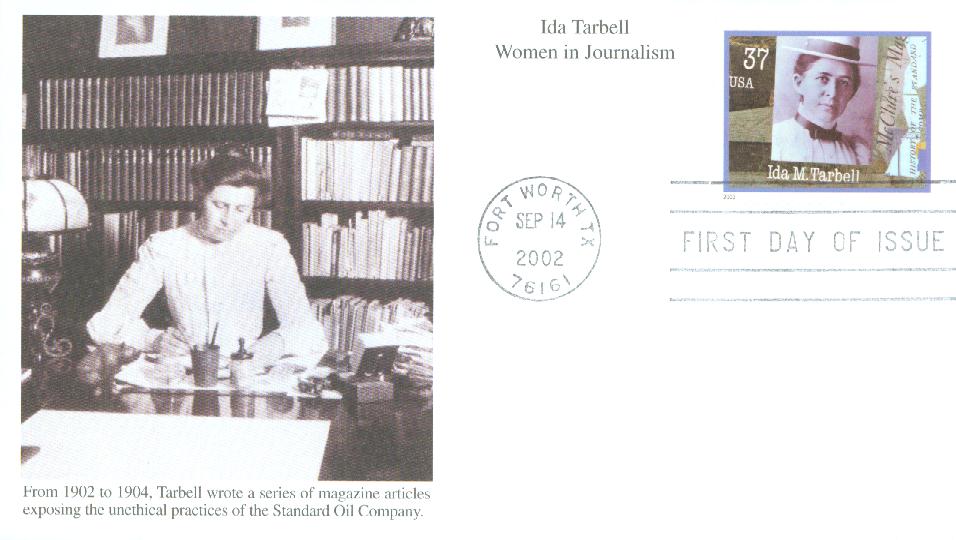 U.S. #3666 FDC – First Day Cover picturing Tarbell at her desk.