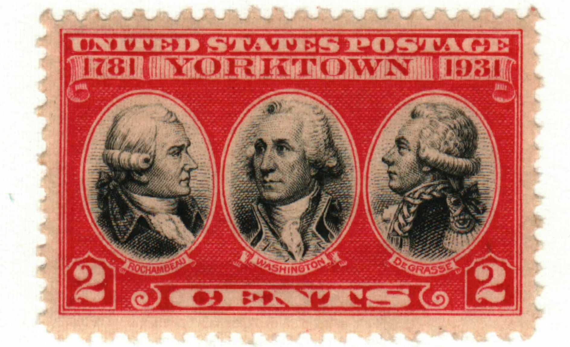 U.S. #703 honors the commanding generals at Yorktown: Washington, Rochambeau, and Degrasse.
