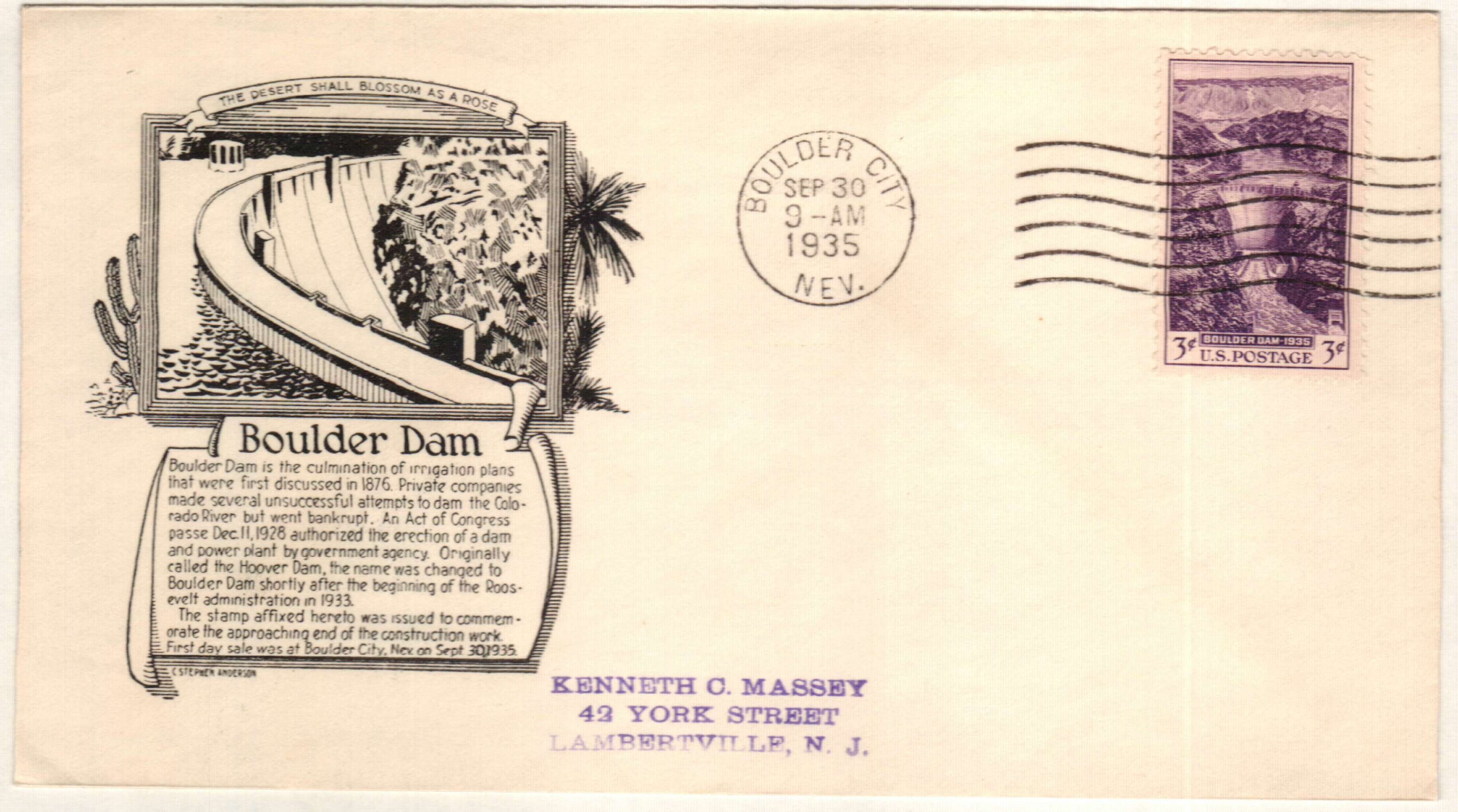 U.S. #774 FDC – 1935 Boulder Dam First Day Cover.