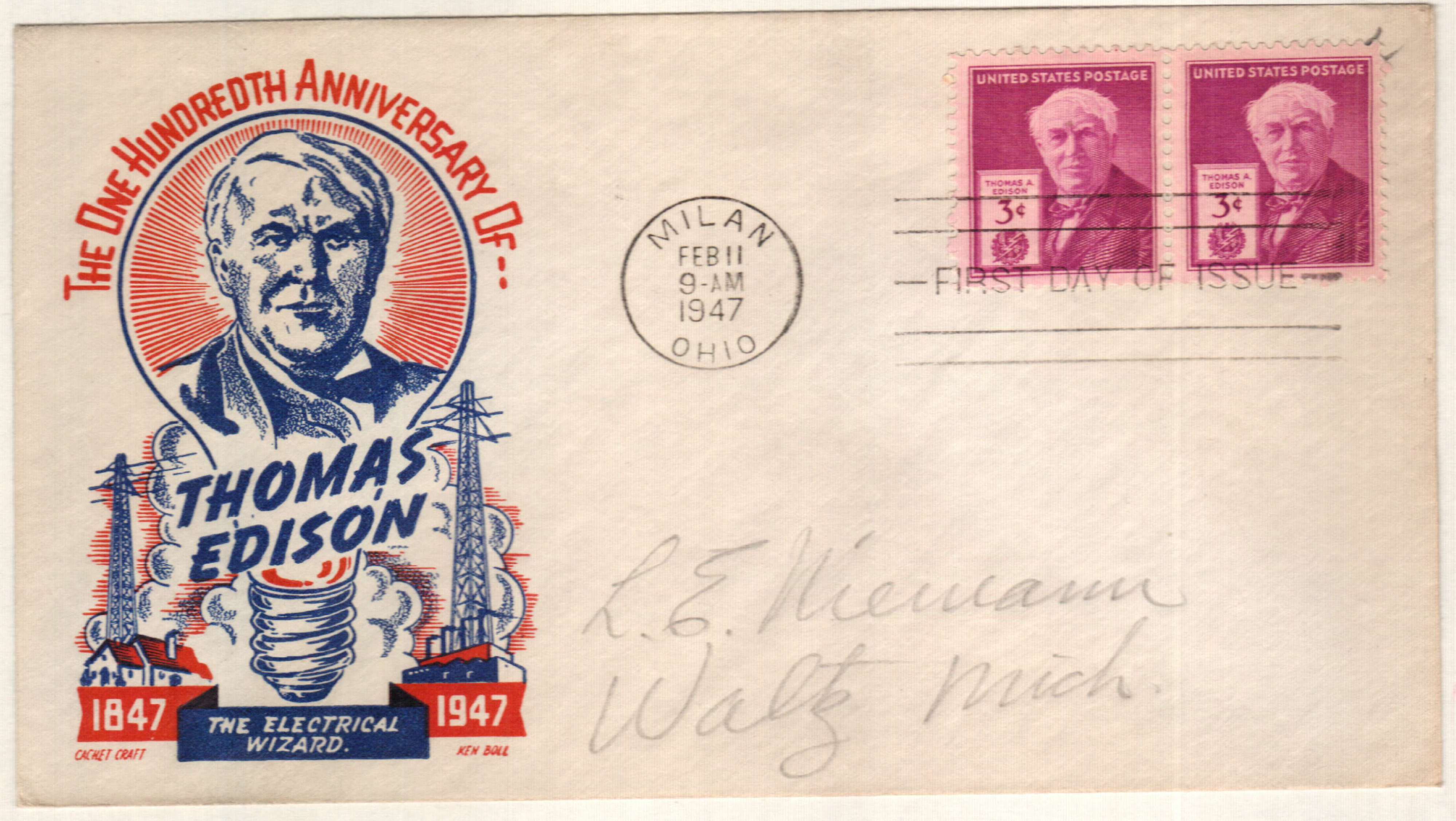 U.S. #945 FDC â€“ 1947 Edison First Day Cover.