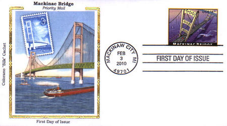 U.S. #4438 FDC â€“ 2010 Mackinac Bridge First Day Cover.