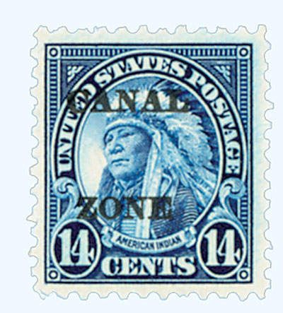 1925 14Â¢ Canal Zone, dark blue, type A overprint in black