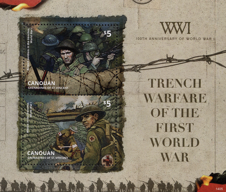 2014 $5 WWI 100th Anniversary - Trench Warfare, Mint Souvenir Sheet
