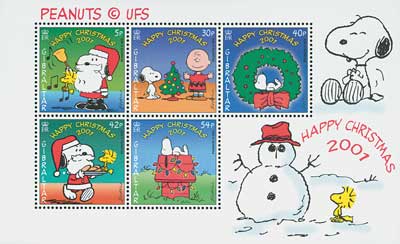 Item #M8103 â€“ 2001 Peanuts Christmas stamps.