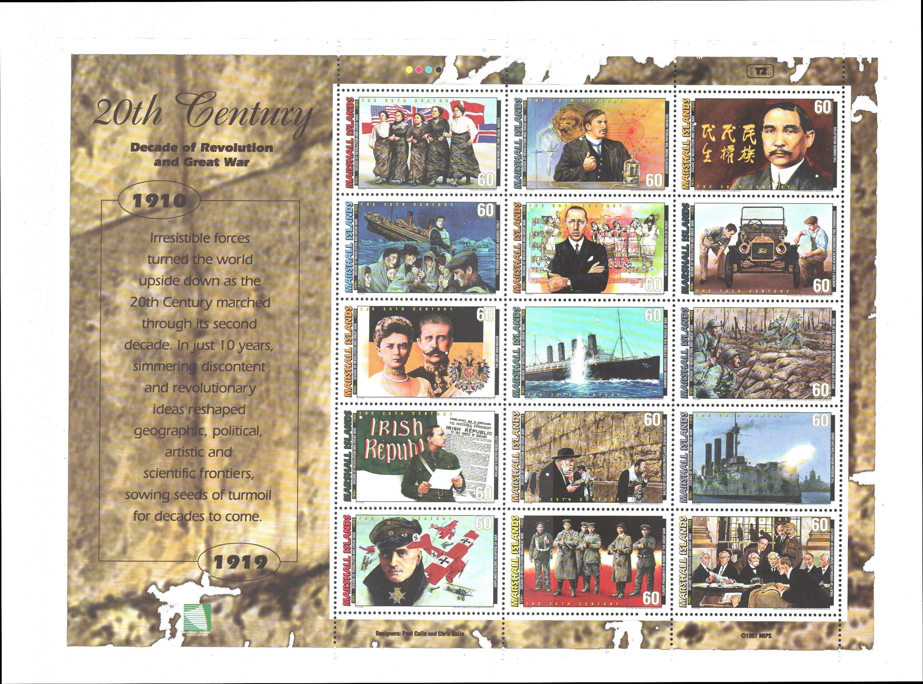 1997 Marshall Islands stamp sheet honoring the decade 1910-19