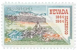 U.S. #1248 was issued for Nevada’s 100th anniversary and pictures Virginia City.