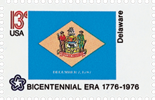 U.S. #1633 – Delaware’s flag features a diamond, a reference to the nickname The Diamond State, because of its small size and great value.