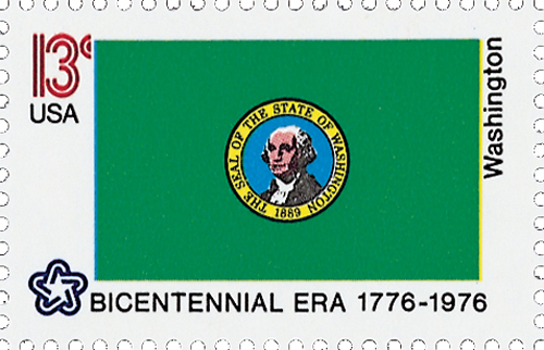 U.S. #1674 â€“ Washingtonâ€™s is the only green state flag and the only one to picture a president.