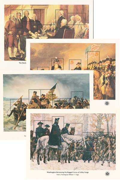 U.S. #1686-89 – Set of four Bicentennial Souvenir Sheets includes Washington Crossing the Delaware.