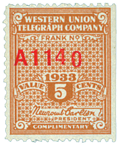 U.S. #16T83 â€“ Western Union Telegraph stamp.