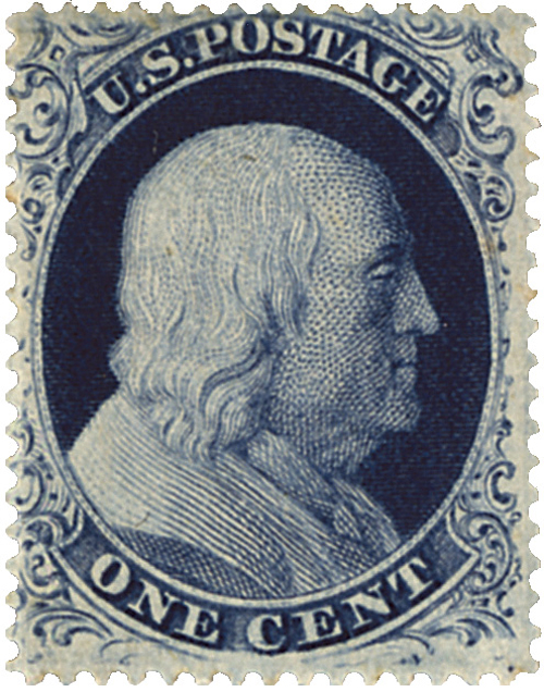 U.S. #21 is from the first issue of perforated U.S. stamps.