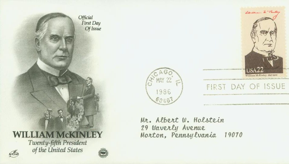 U.S. #2218f – 1986 McKinley First Day Cover.