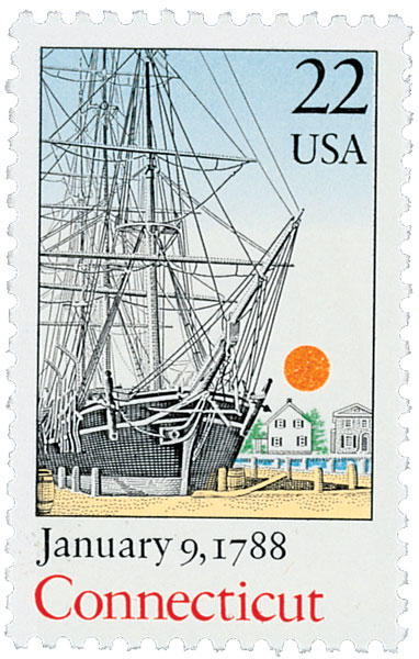 1987 22¢ Bicentenary Statehood: Connecticut stamp