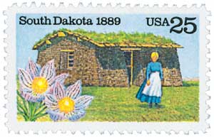 U.S. #2416 pictures a pioneer woman and sod house with the South Dakota state flower.