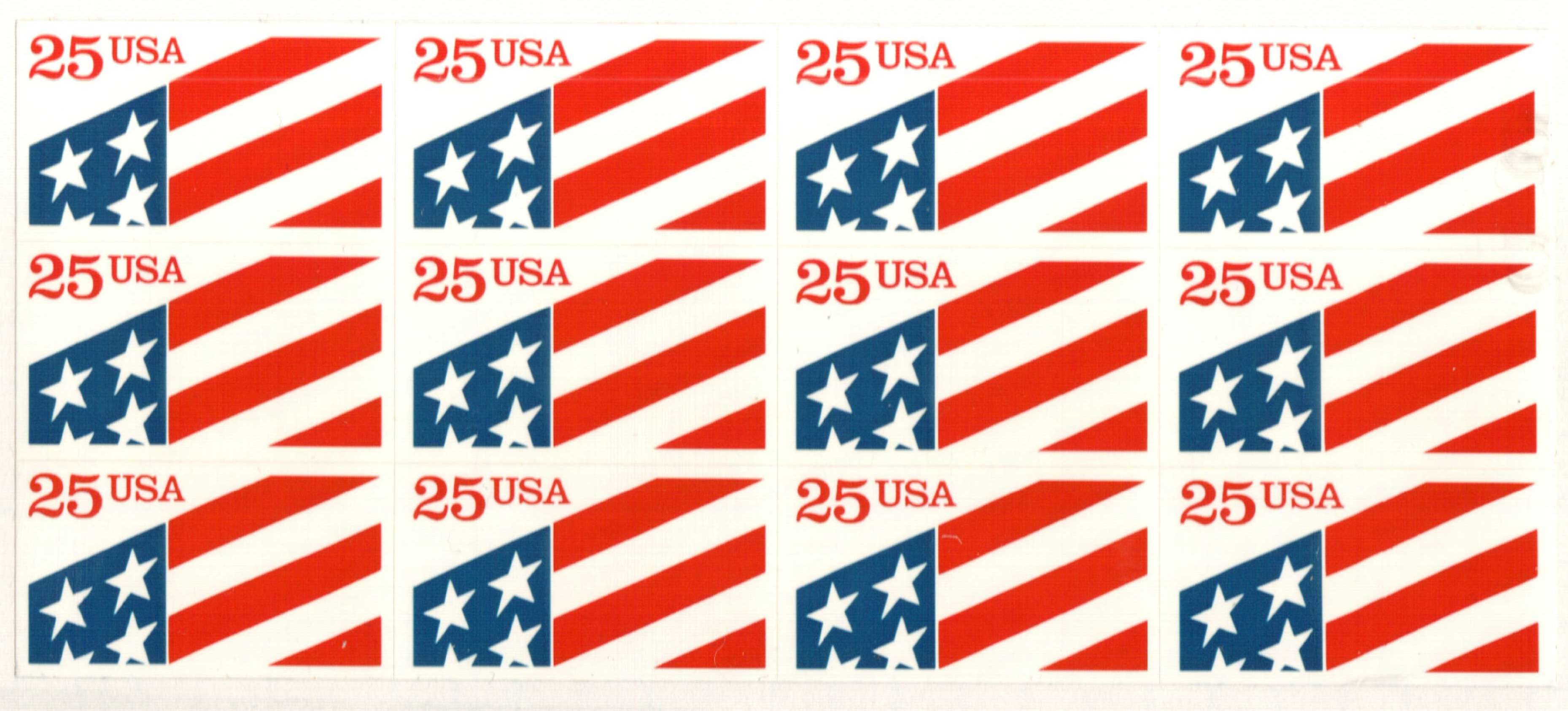 1990 25Â¢ Plastic Flag s/a bklt pane/12