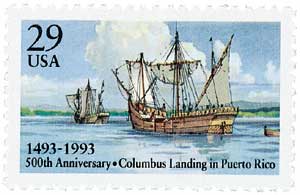 U.S. #2805 was issued for the 500th anniversary of Columbusâ€™ arrival in Puerto Rico.