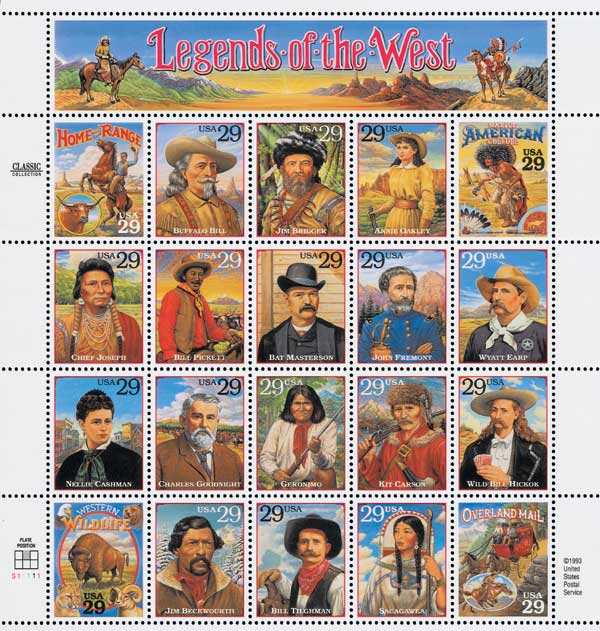 U.S. #2869 – The controversial Legends of the West stamp sheet. (Click the image to read the full story.)