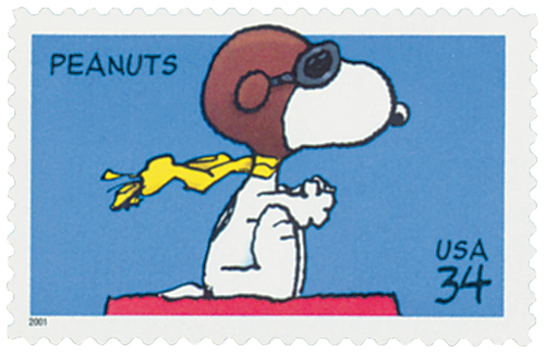 U.S. #3507 pictures Snoopy as a WWI ace fighting the Red Baron.