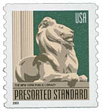 2003 10¢ NY Public Library Lion, non-denominational coil