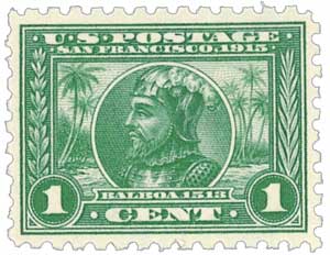 U.S. #401 was issued for the Panama-Pacific Exposition, which honored Balboa’s discover as well as the construction of the Panama Canal.