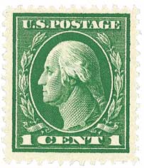 1912 1Â¢ Washington, green, single line watermark stamp