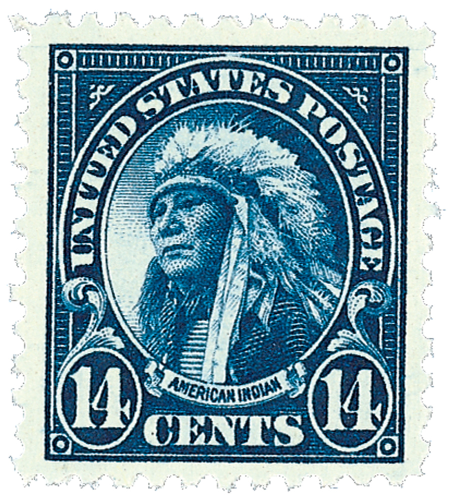 1923 14Â¢ American Indian, deep blue