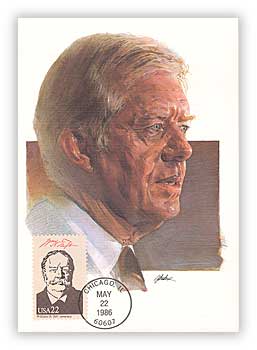 1986 Presidents Maxicard - Jimmy Carter Cache with miscellaneous President Stamp