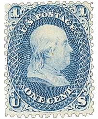 1861 1¢ Benjamin Franklin, blue