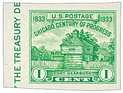 1935 1¢ Restoration of Fort Dearborn, imperforate