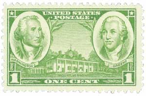 1936 1Â¢ Washington & Green stamp