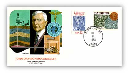 Item #81904 – Commemorative cover marking Rockefeller’s 149th birthday.