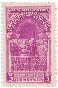 U.S. #854 was issued for the 150th anniversary of Washington’ inauguration. 
