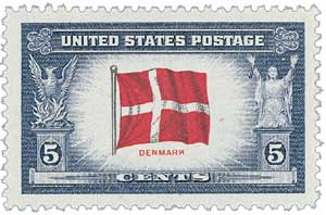 1943 Overrun Countries: 5¢ Flag of Denmark