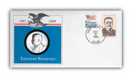 Item #97819 – Commemorative cover with medal cancelled on Roosevelt’s 135th birthday.