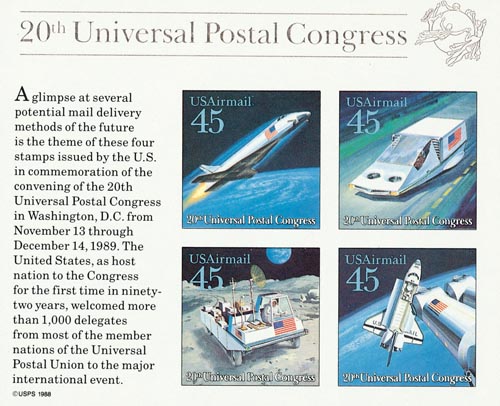 1989 45¢ Future Mail Transportation souvenir sheet