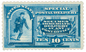U.S. #E2 â€“ While it looks similar, this stamp has slightly different wording, stating that it â€œsecures immediate delivery at any post office.â€