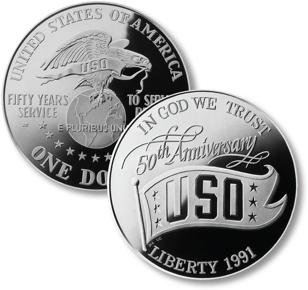 1991 USO Silver Dollar, Proof Coin