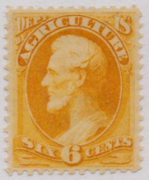 1873 6¢ Yellow, Department of Agriculture, Lincoln, Hard Paper