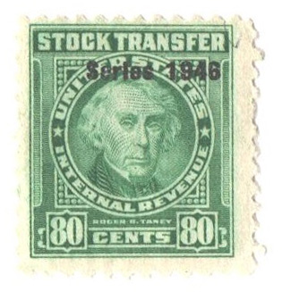 1946 80¢ Stock Transfer Stamp, bright green, watermark, perf 11