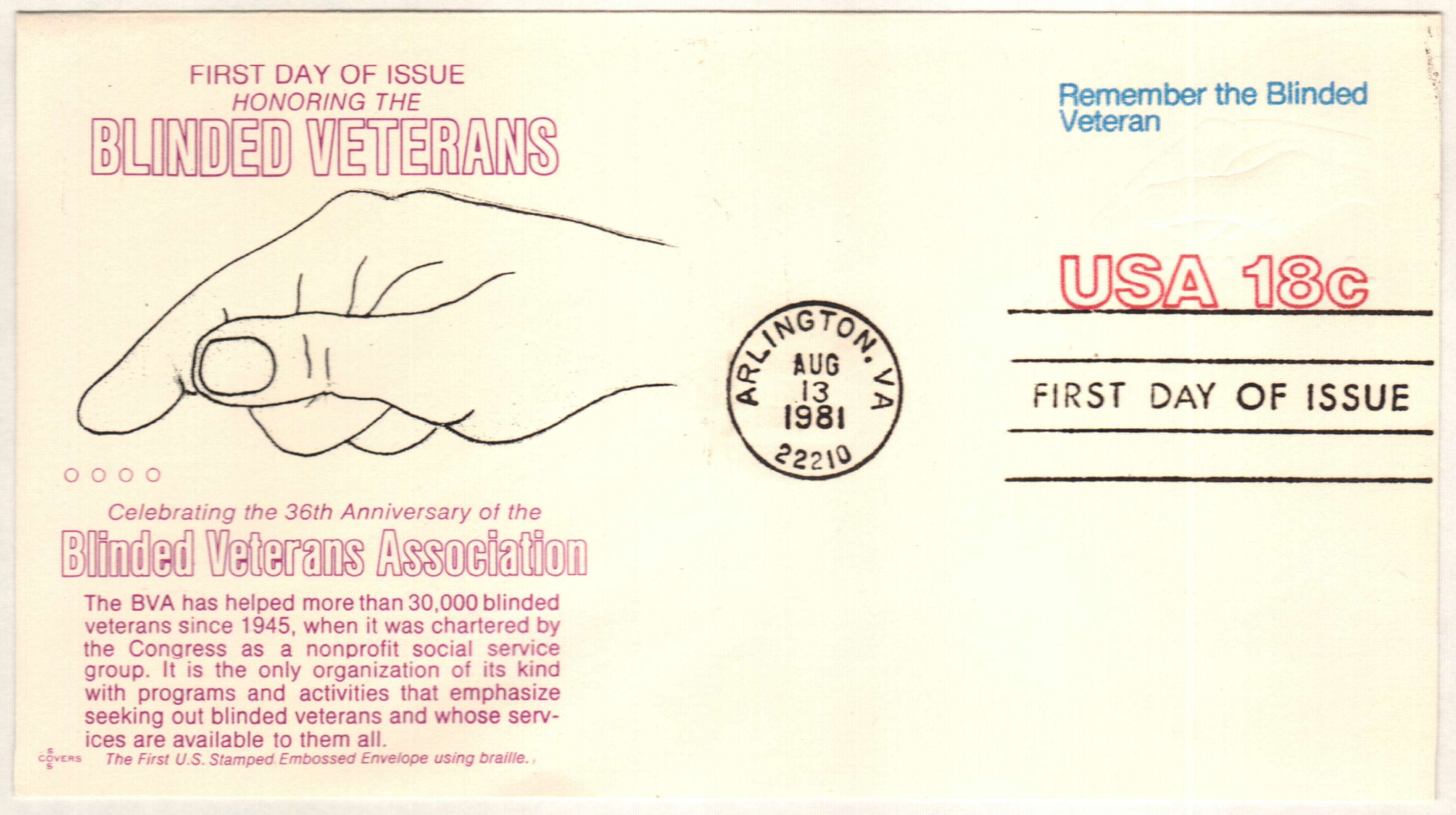 1981 Stamped envelope honoring blind veterans. 