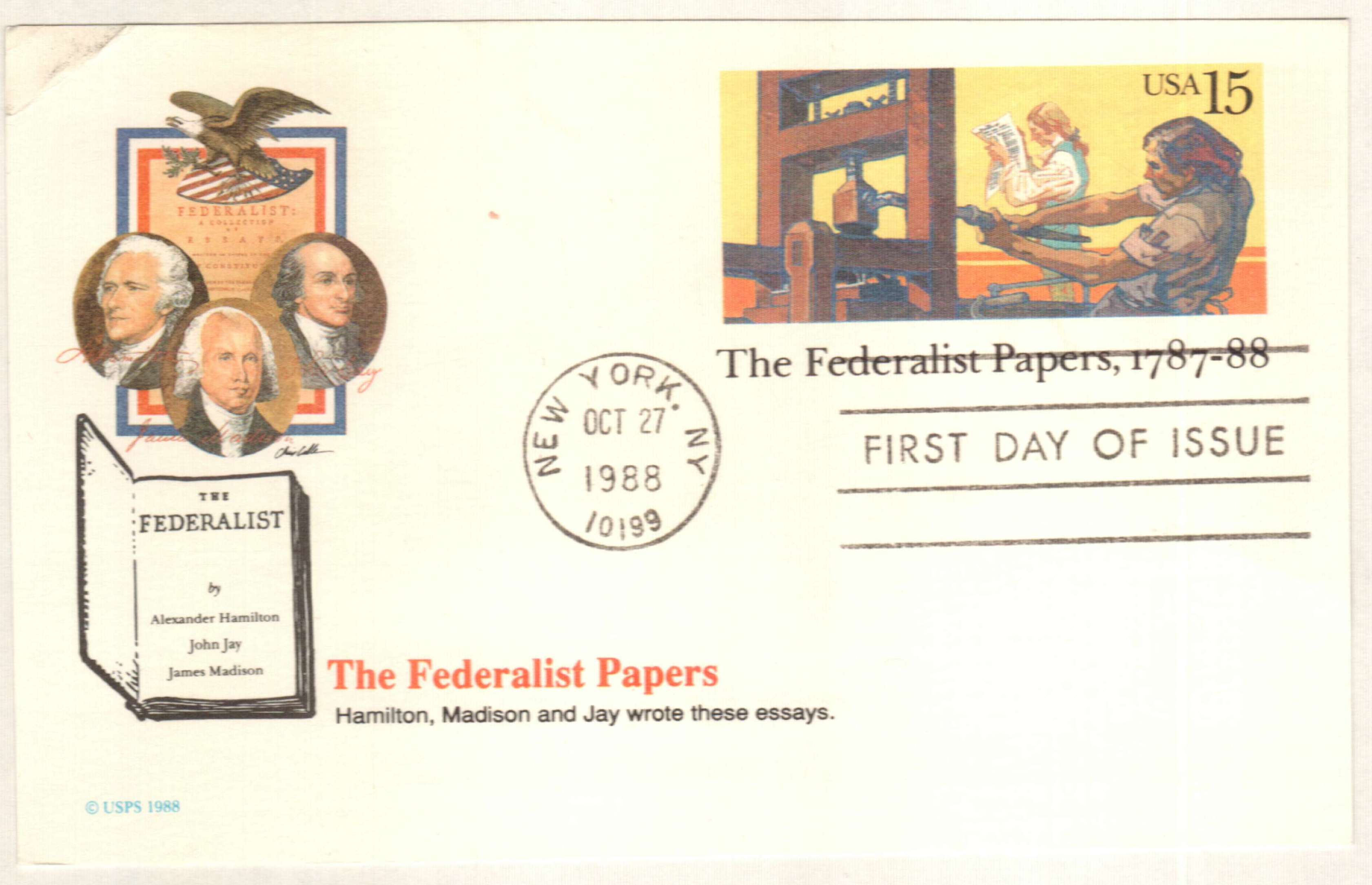 U.S. #UX126 – Federalist Papers First Day Postal Card.