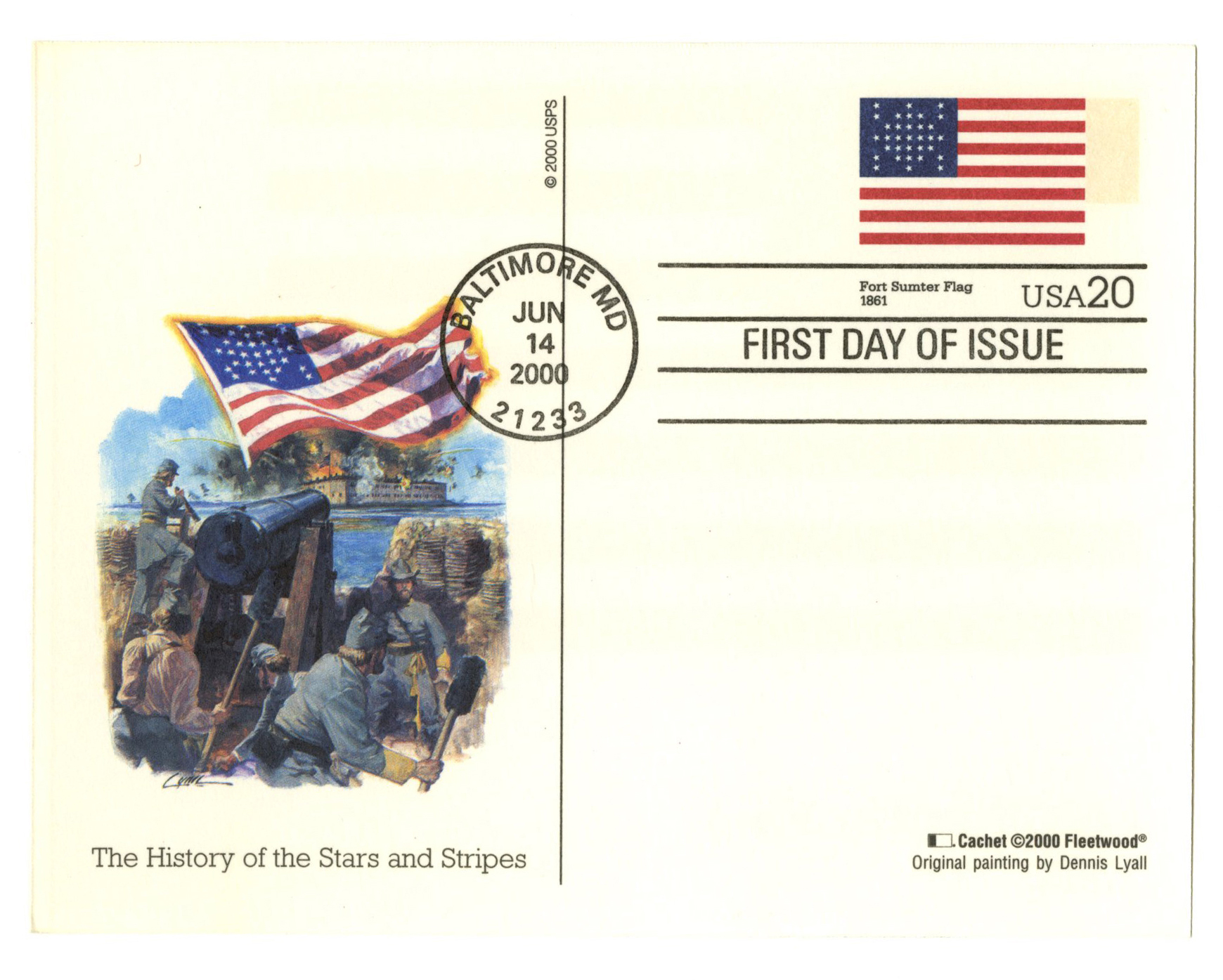 2000 20Â¢ Fort Sumter Flag Postal Cart First Day Cover