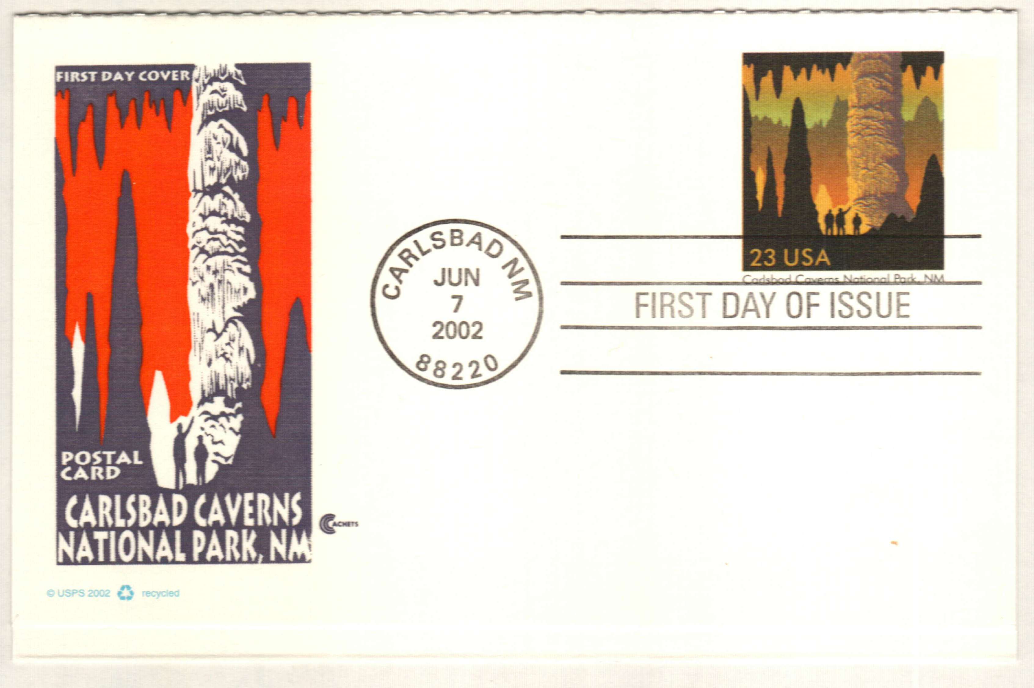 2002 23¢ Carlsbad Caverns Paid Reply Postal Card